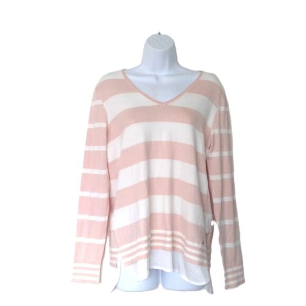 NEW Calvin Klein Knit Top V Neck Stretch Layered Look Mauve Pink /  White NWOT S